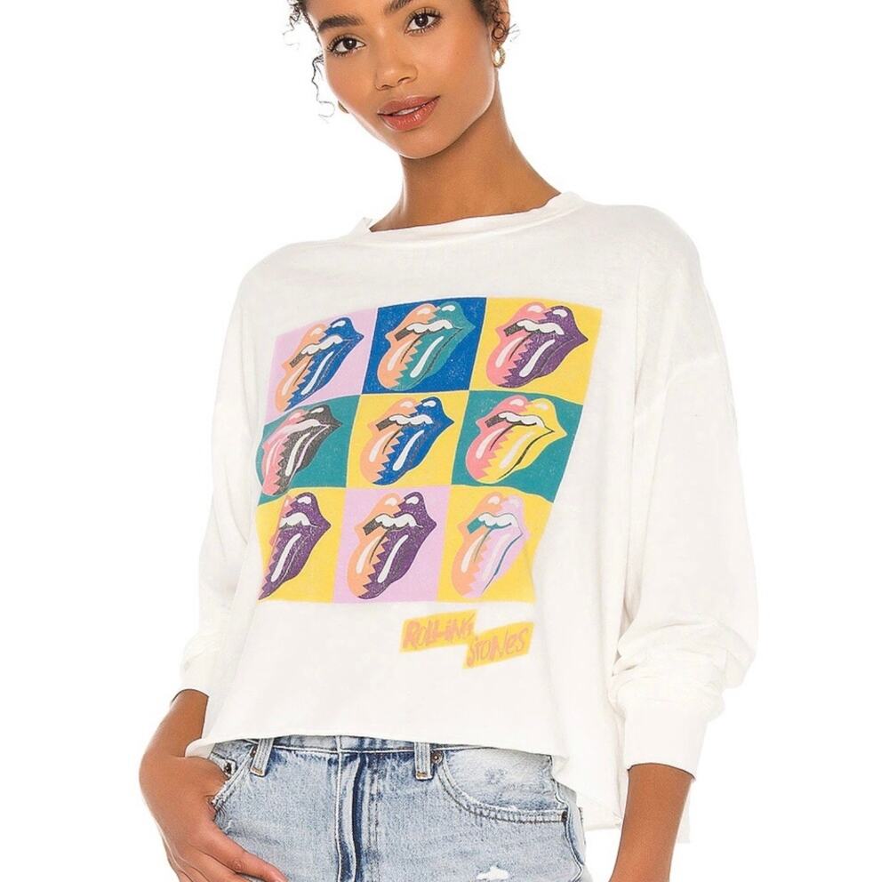 Daydreamer White Multicolor Rolling Stones Tongue Long Sleeve Tee Medium